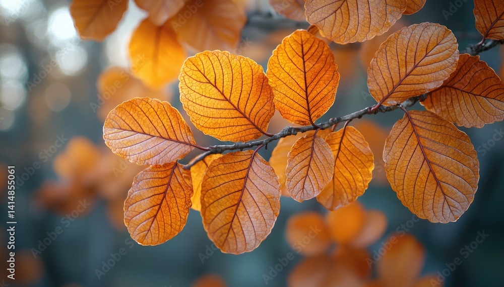 Beautiful vibrant orange leaves are displayed on a tree branch Beautiful vibrant orange leaves are displayed on a tree branch