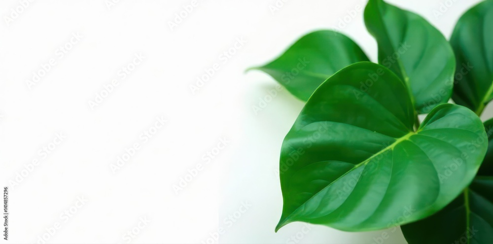 Obraz premium Deep emerald monstera deliciosa leaves on clean white , texture, tropical leaf