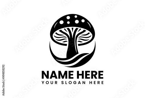 Mushroom Logo: A sophisticated and artistic emblem of a mushroom, ideal for a nature-inspired or organic brand, showcasing a clean, modern aesthetic. 