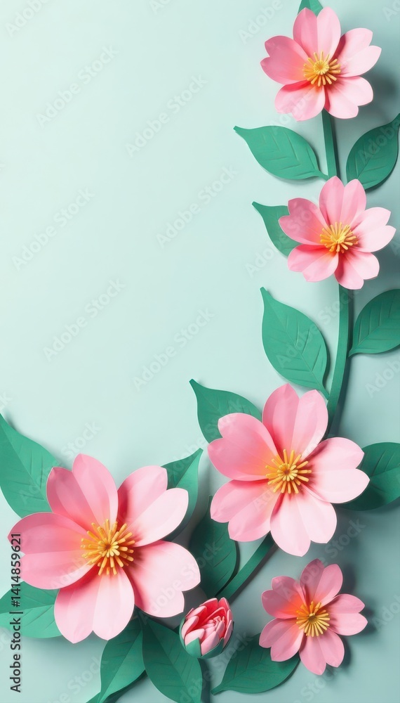 Fototapeta premium Muted pastel cut paper blossoms Simple nature-inspired design with copy space , greeting card, background, cutout