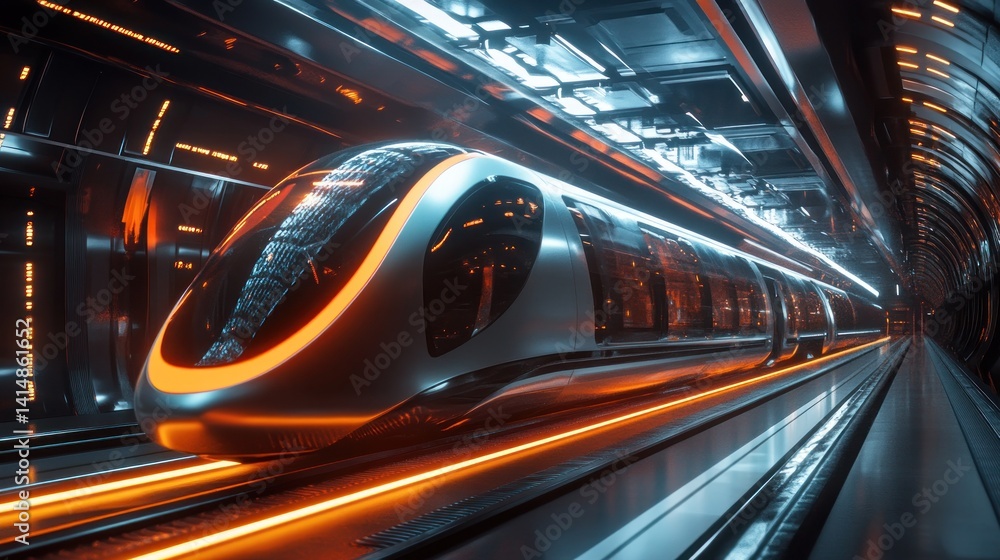 Futuristic High-Speed Train in Neon-Lit Tunnel Futuristic High-Speed Train in Neon-Lit Tunnel