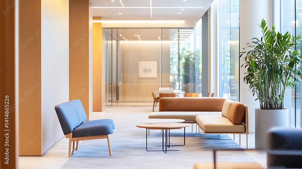 Fototapeta premium Abstract blurred office interior room. blurry working space with defocused effect. use for background or backdrop in business concept