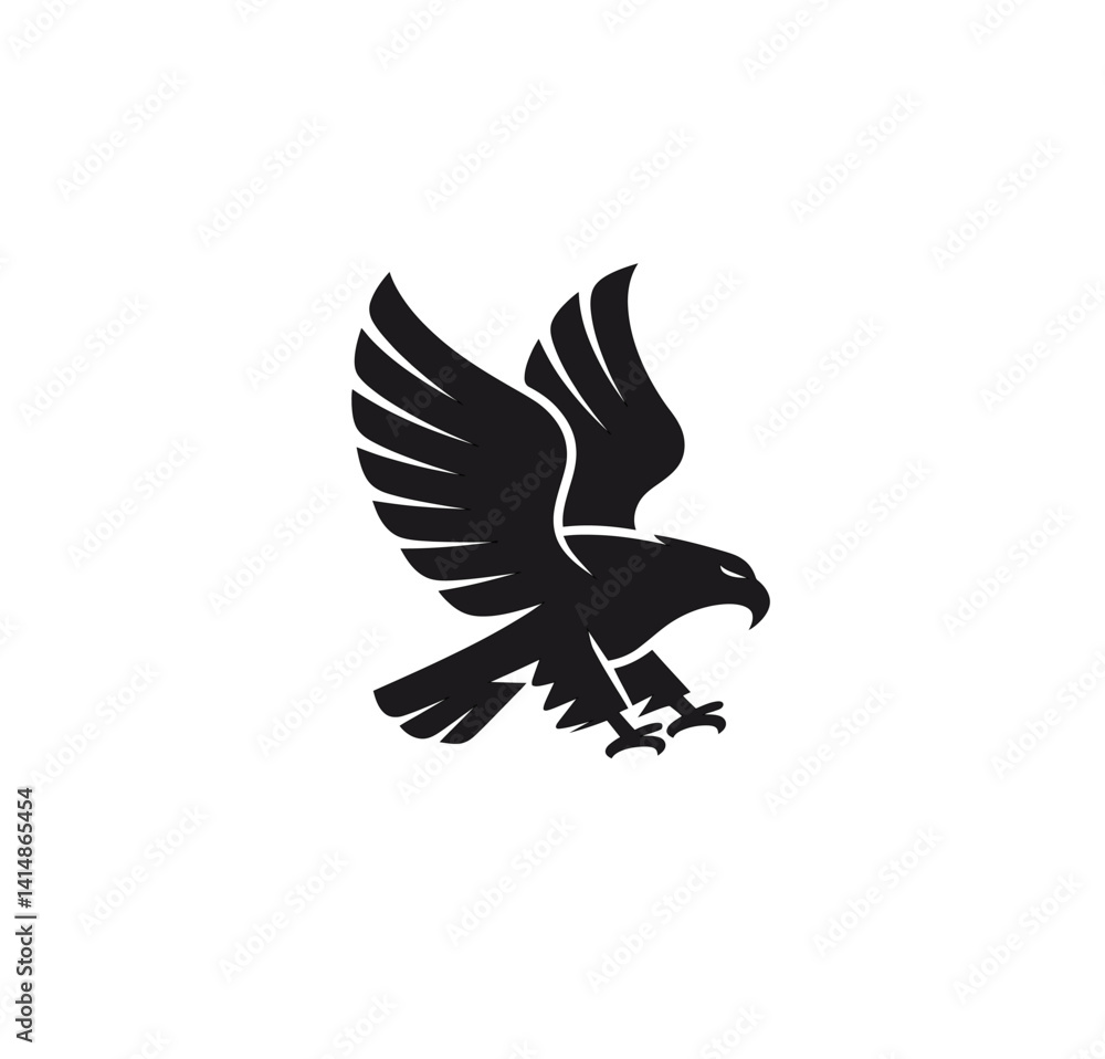 Fototapeta premium Eagle in flight icon vector silhouette in black color isolated on white. Bold black eagle illustration.