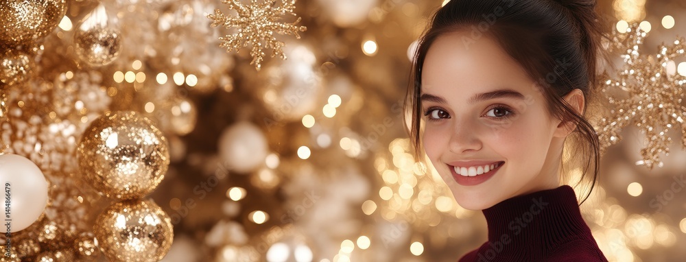 Smiling young woman in maroon sweater stands in a bright kitchen, surrounded by spring flowers and warm sunlight streaming in