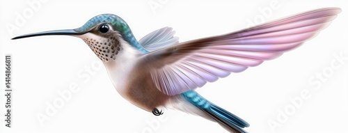 Obraz na płótnie A graceful hummingbird with colorful feathers and a long tail flits through a dreamlike world aglow with sparkling lights and hues w salonie