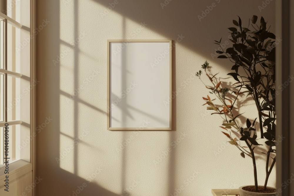 Minimalist Poster Frame Mockup in Aesthetic Interior with Sunlight