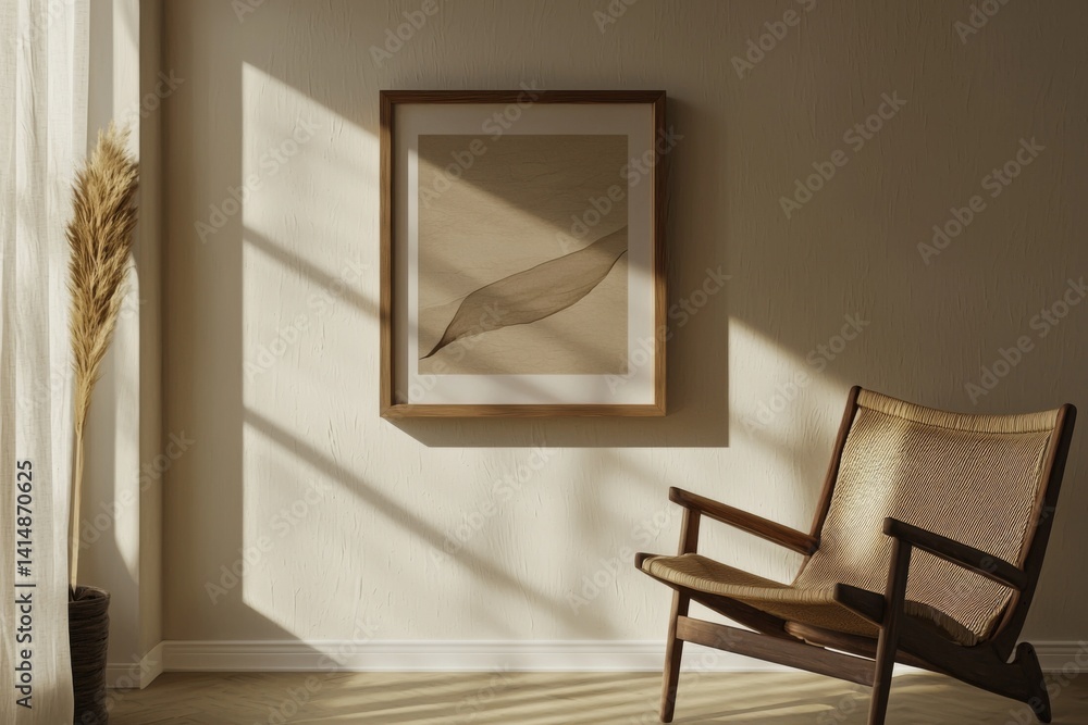 Minimalist Poster Frame Mockup in Aesthetic Interior with Sunlight