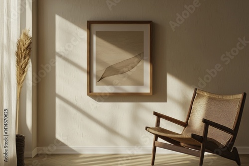 Obraz na płótnie Minimalist Poster Frame Mockup in Aesthetic Interior with Sunlight w salonie