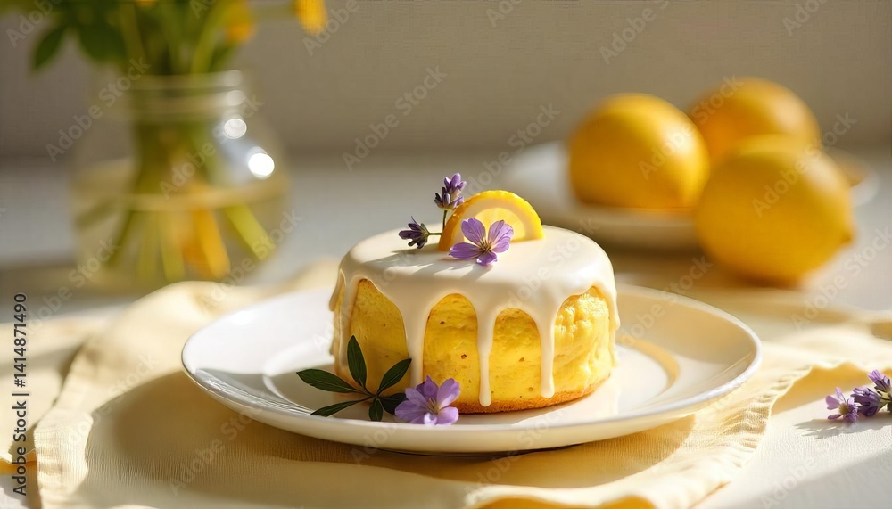 Lemon Cake with Lavender: A delicate lemon cake with a sweet lemon glaze, adorned with fresh lavender and lemon slices, promises a taste of summer sunshine. Lemon Cake with Lavender: A delicate lemon cake with a sweet lemon glaze, adorned with fresh lavender and lemon slices, promises a taste of summer sunshine.