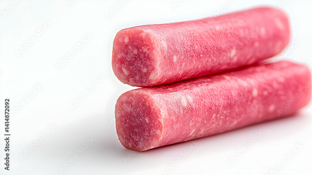 Pink cylindrical food product high resolution image culinary food photography fresh meat clean background healthy eating delicious snack Pink cylindrical food product high resolution image culinary food photography fresh meat clean background healthy eating delicious snack