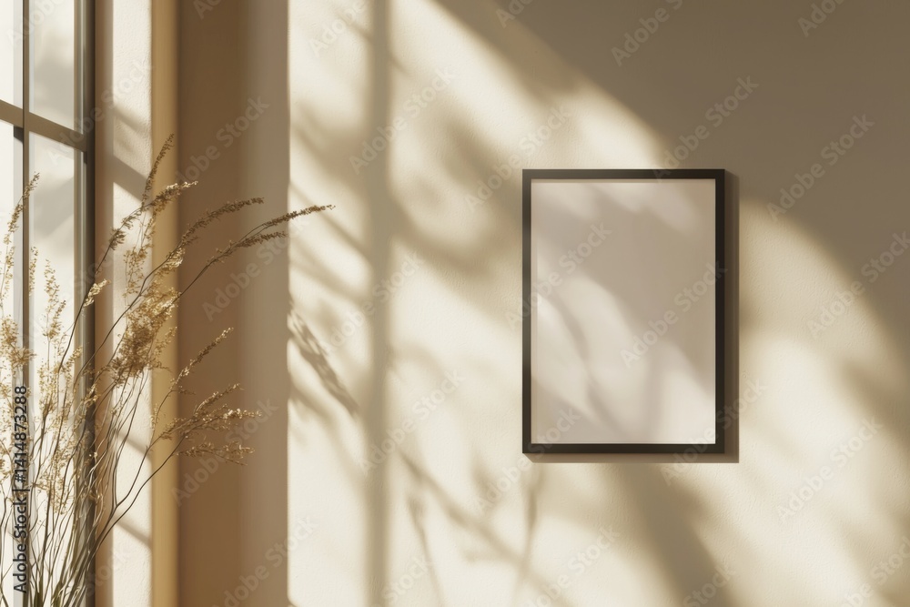 Minimalist Poster Frame Mockup in Aesthetic Interior with Sunlight