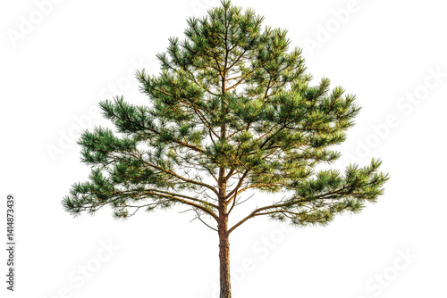 Detailed pine tree with green needles and brown trunk on a transparent background