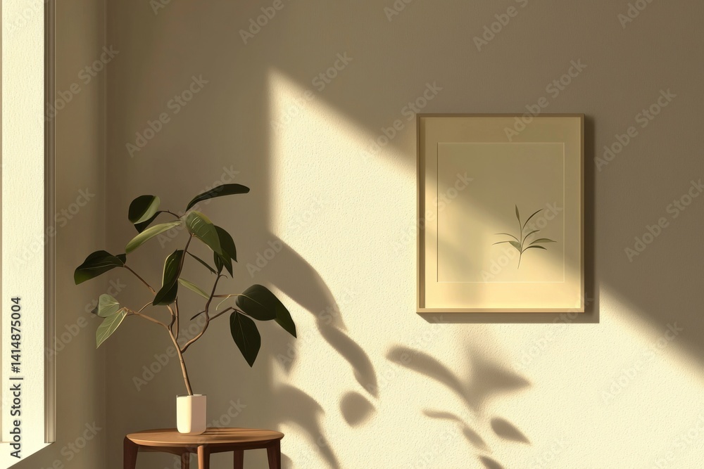 Minimalist Poster Frame Mockup in Aesthetic Interior with Sunlight