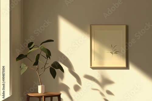 Obraz na płótnie Minimalist Poster Frame Mockup in Aesthetic Interior with Sunlight w salonie