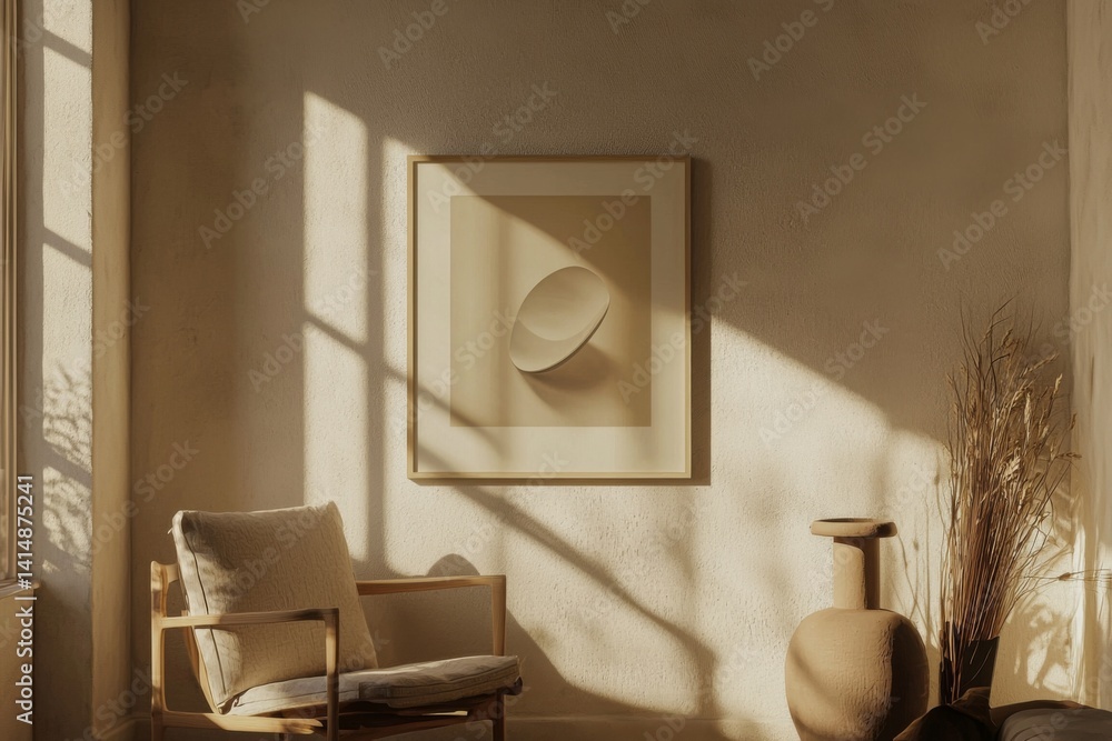 Minimalist Poster Frame Mockup in Aesthetic Interior with Sunlight