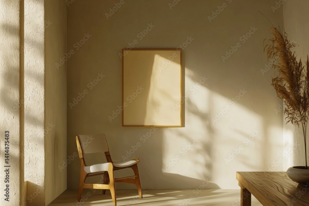 Minimalist Poster Frame Mockup in Aesthetic Interior with Sunlight