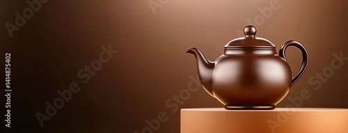 Obraz na płótnie Teapot stands prominently against a solid orange backdrop, highlighting its elegant design and high-end craftsmanship in soft lighting w salonie