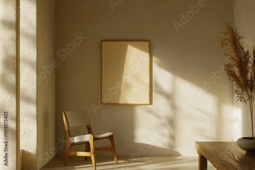 Obraz na płótnie Minimalist Poster Frame Mockup in Aesthetic Interior with Sunlight w salonie