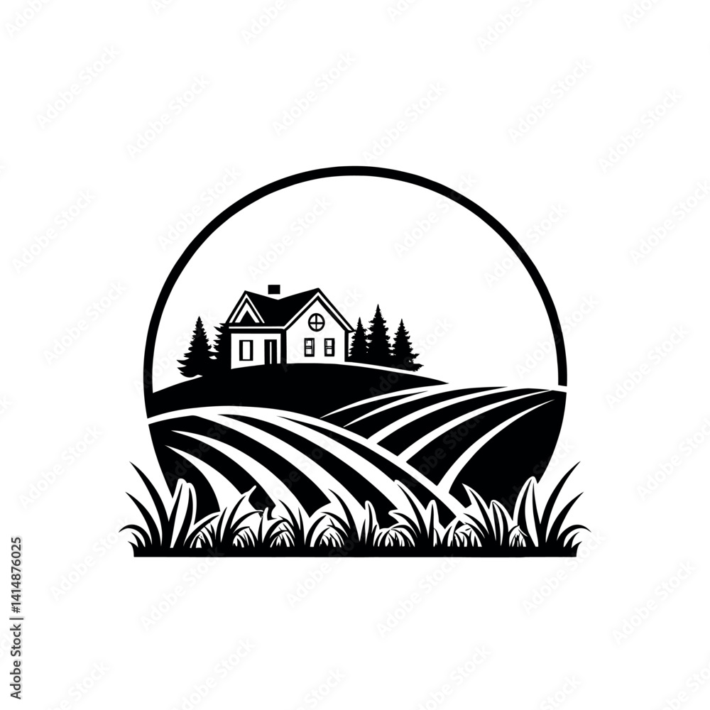 Naklejka premium Landscaping silhouette logo vector line art logo design