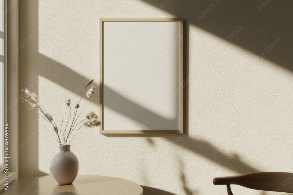 Minimalist Poster Frame Mockup in Aesthetic Interior with Sunlight