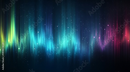 Abstract Cosmic Streaks in Blue, Green, and Yellow, Abstract digital art with blue, green, and yellow diagonal streaks and star-like specks