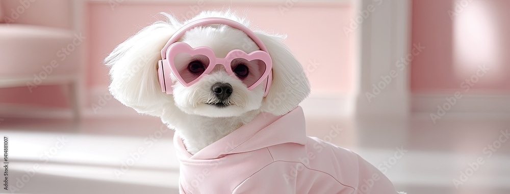 Poodle exudes charm in a pink hoodie and sunglasses while enjoying a vibrant photoshoot full of personality and style