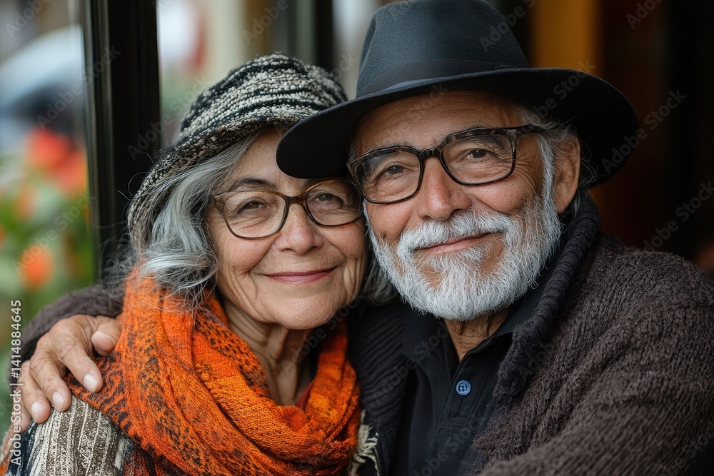 Elderly couple enjoying a cozy moment together at a cafe during a sunny afternoon in spring Elderly couple enjoying a cozy moment together at a cafe during a sunny afternoon in spring