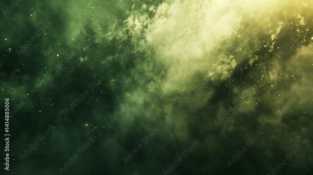 Obraz premium Emerald Nebula: Dreamy Green Galaxy, Space Dust, Stars Background