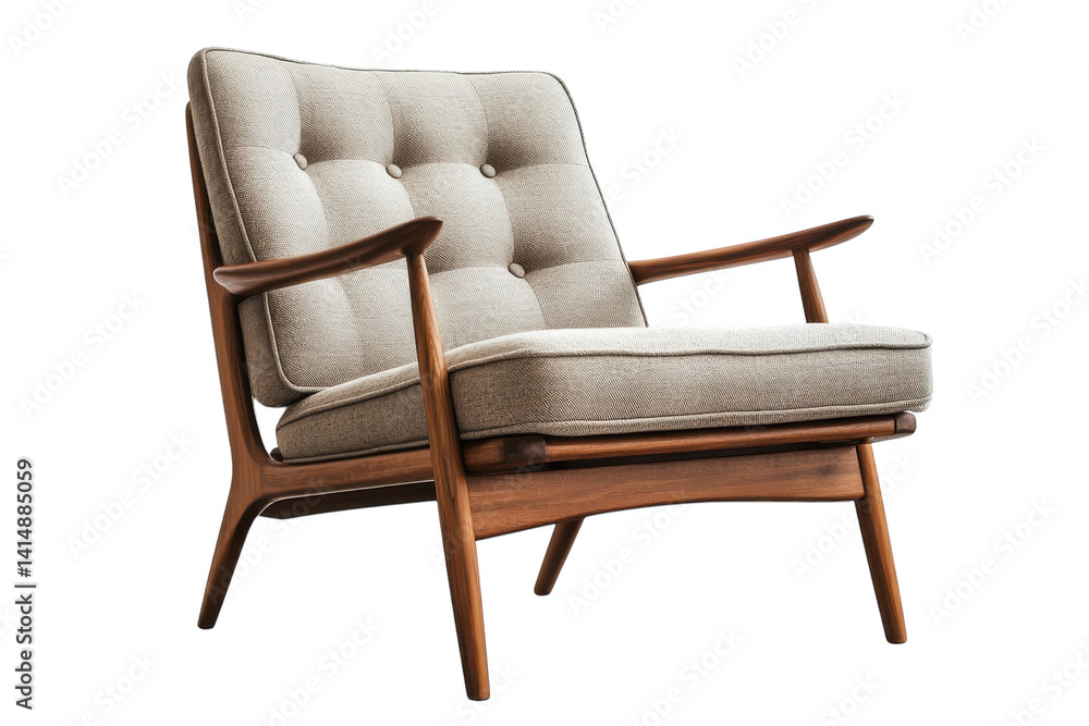 Elegant Mid Century Modern armchair with button tufted cushions sleek wooden frame and a sophisticated neutral upholstery perfect for on transparent background Elegant Mid Century Modern armchair with button tufted cushions sleek wooden frame and a sophisticated neutral upholstery perfect for on transparent background