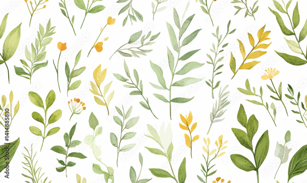 Fototapeta premium Ethereal Watercolor Wildflower and Leaf Seamless Pattern in Minimalist Style