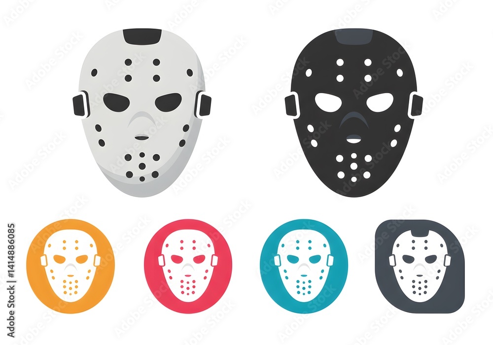 Hockey Mask Graphic Icons Collection in Various Colors and Styles Hockey Mask Graphic Icons Collection in Various Colors and Styles