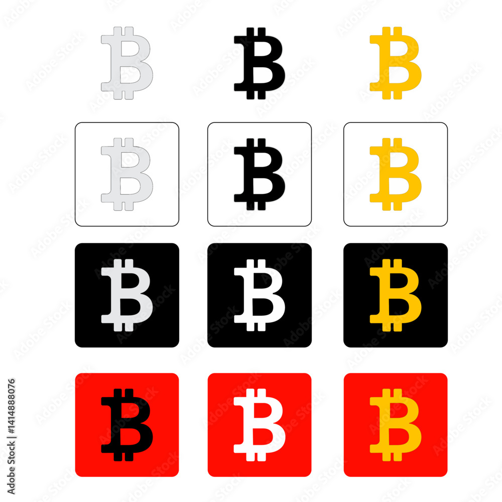 Fototapeta premium black, white bitcoin currency icon and colored buttons