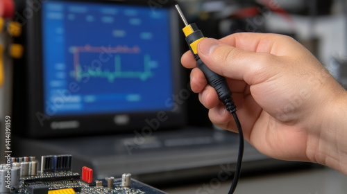 Testing electronic circuits in a laboratory environment electronic engineering close-up view technology focused