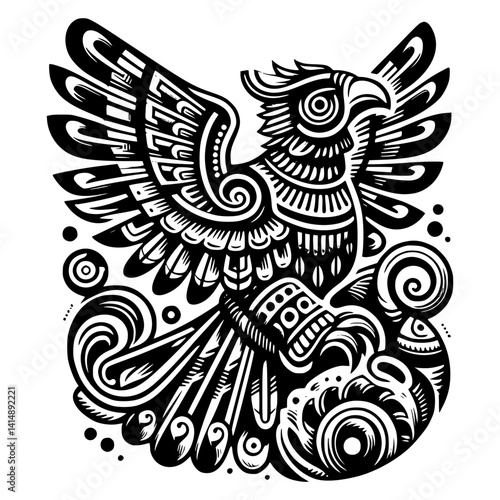 mayan eagle ornamen, mayan eagle tattoo isolated on white