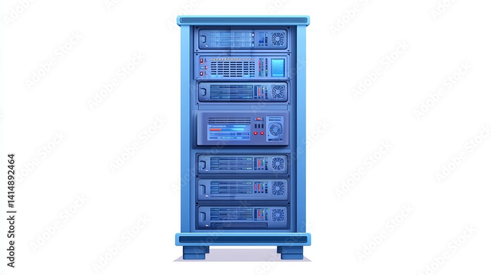 3D blue cartoonstyle server Front view of rental tech for mining Isolated image for data center 3D blue cartoonstyle server Front view of rental tech for mining Isolated image for data center