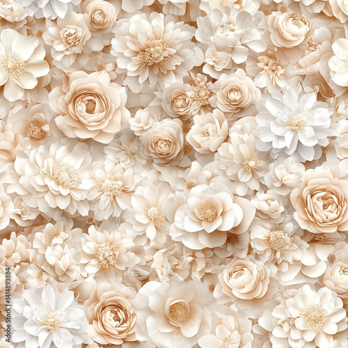 Obraz na płótnie This beautiful floral pattern showcases roses and peonies in soft beige tones against an aged background, creating an inviting atmosphere SEAMLESS PATTERN w salonie