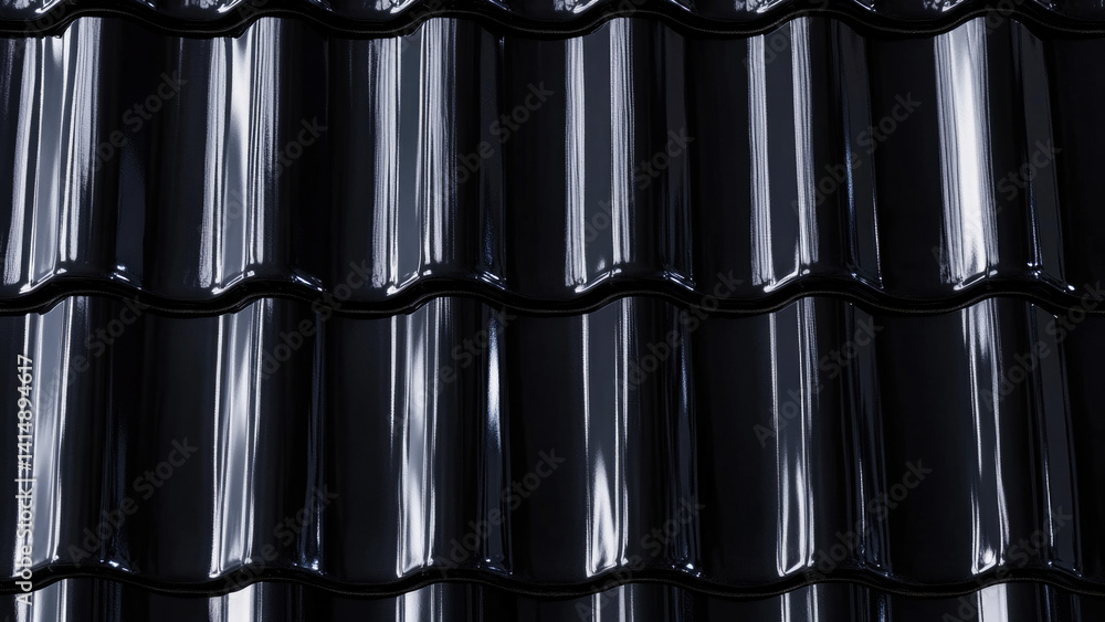 A close-up shot of a metal roof against a black background