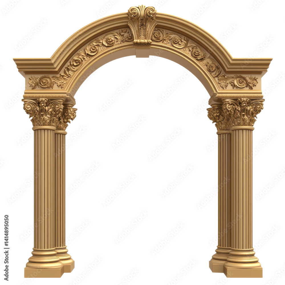 Golden ornate archway on transparent background Golden ornate archway on transparent background