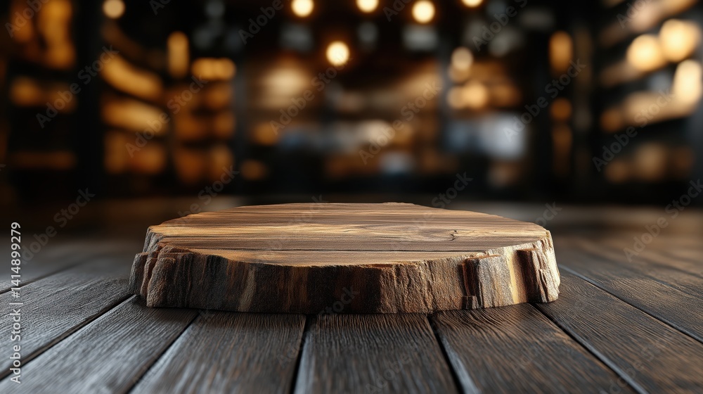 Retail end cap display featuring a product mockup in a blurred store environment with warm lighting