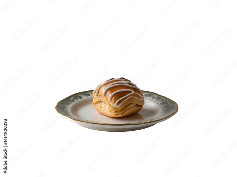 Elegant Clair Pastry Delight, A Single Mini Clair on a Porcelain Plate, a Culinary Still Life Embracing Simplicity and Isolated Perfection, Capturing Culinary Artistry