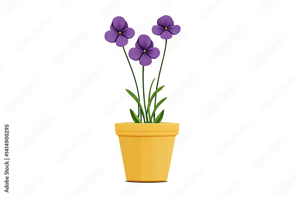 3d Potted purple pansies illustration on white background 3d Potted purple pansies illustration on white background