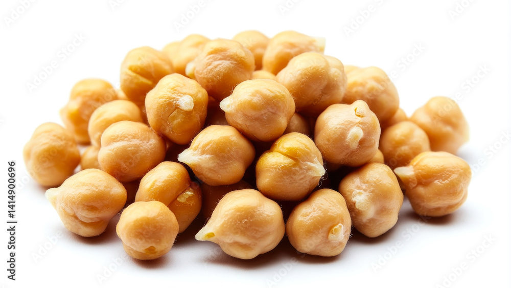 A pile of chickpeas on a clean and minimalist white background, perfect for use in food-related photography or as a prop in creative still life setups A pile of chickpeas on a clean and minimalist white background, perfect for use in food-related photography or as a prop in creative still life setups
