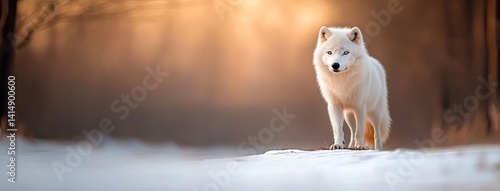 Obraz na płótnie Majestic white wolf with piercing blue eyes standing tall in Scandinavian forest under daylight w salonie