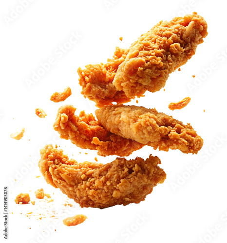 Chicken fries are in air on white background 