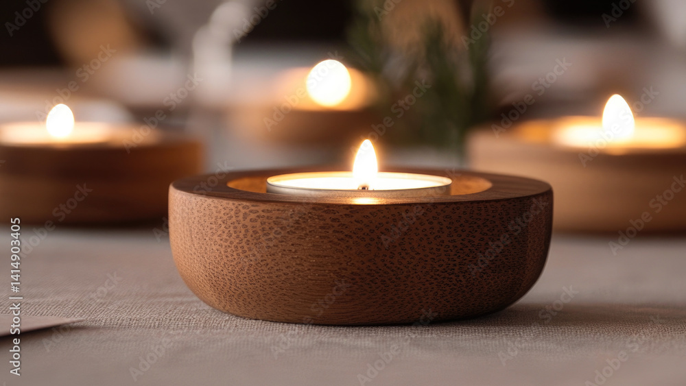 A simple wooden candle holder sitting on top of a table, ready for candles or other decorative items A simple wooden candle holder sitting on top of a table, ready for candles or other decorative items