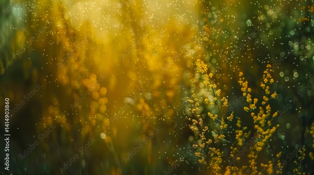 Golden Hour Glow: Floral Abstract With Bokeh Sparkles. Nature Background Golden Hour Glow: Floral Abstract With Bokeh Sparkles. Nature Background