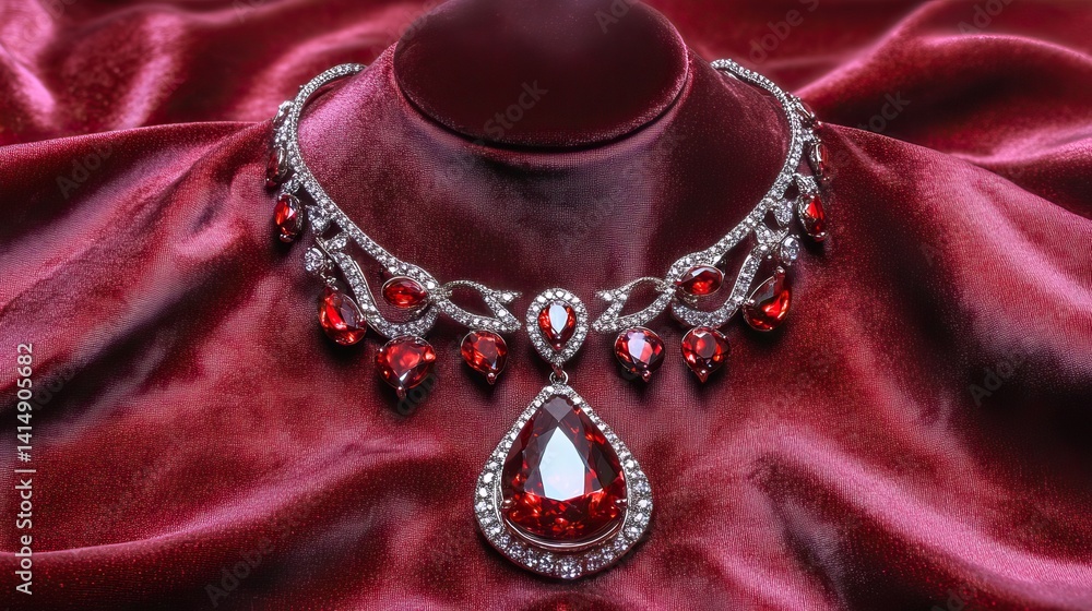 Centered jewelry set with soft halo lighting on classic red velvet Centered jewelry set with soft halo lighting on classic red velvet