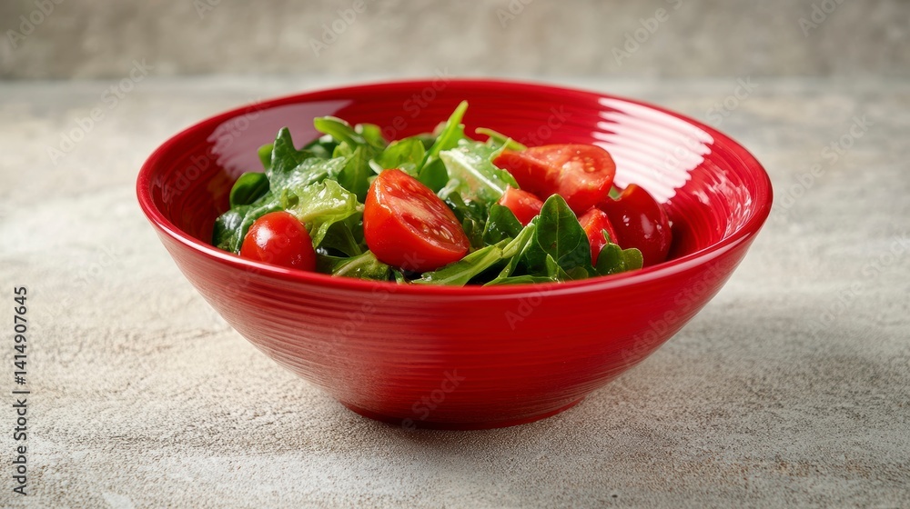 Fresh spinach and cherry tomato salad in a red bowl. Fresh spinach and cherry tomato salad in a red bowl.