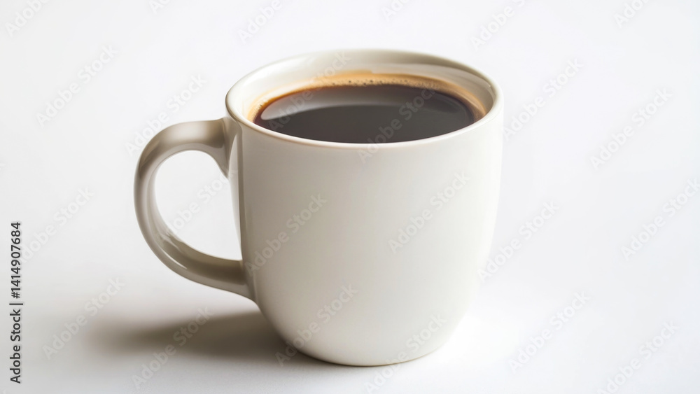 A simple and cozy moment with a warm cup of coffee on a white table A simple and cozy moment with a warm cup of coffee on a white table