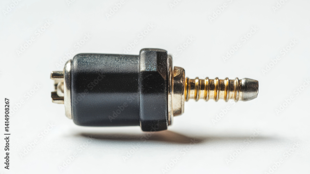 A close-up shot of a small black knob on a white surface, suitable for use in product design or engineering contexts A close-up shot of a small black knob on a white surface, suitable for use in product design or engineering contexts